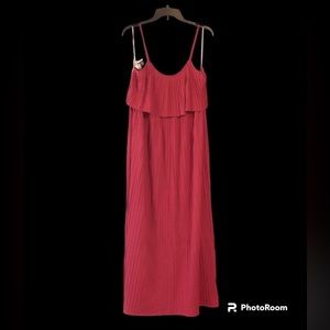 Burgundy Pleated Flounce Maxi Dress